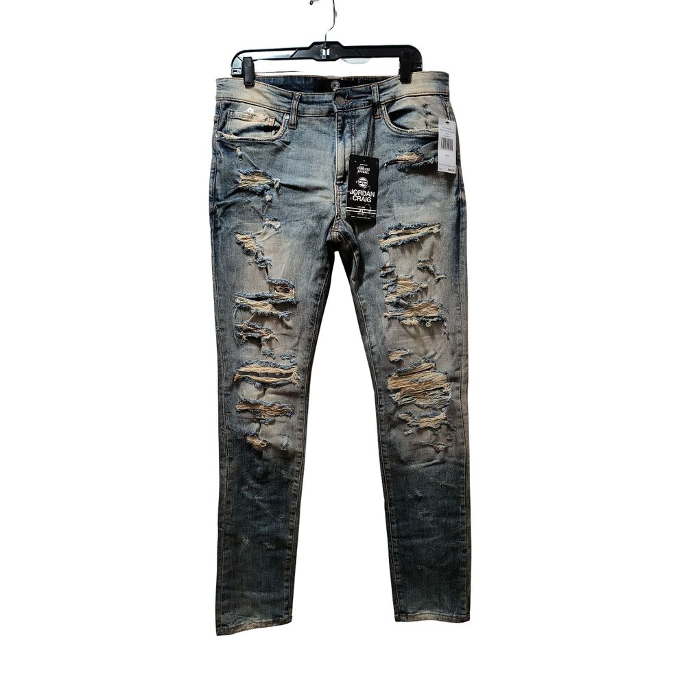 Jordan Craig Sean Rip & Repair Jeans 34x32 Desert Storm Stretch Denim JS3208 NWT